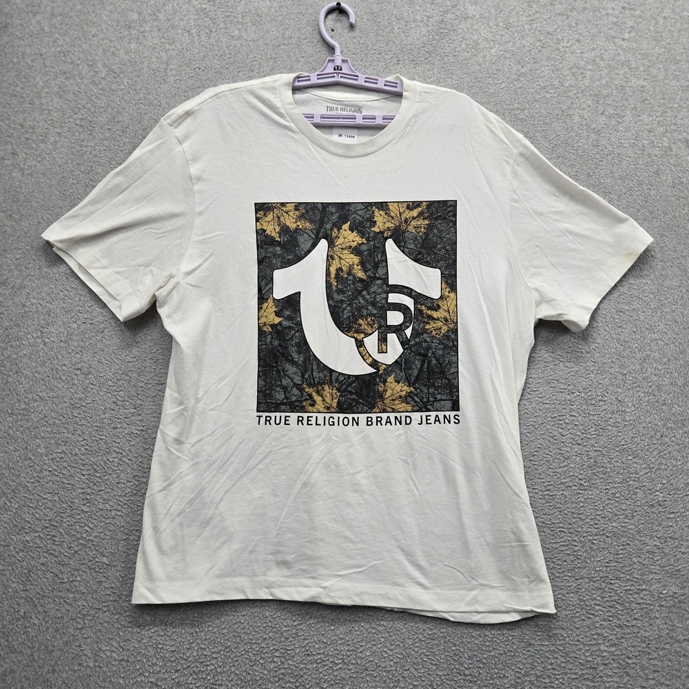 True Religion Men Shirt X-LARGE White Graphic Logo Tee Relaxed